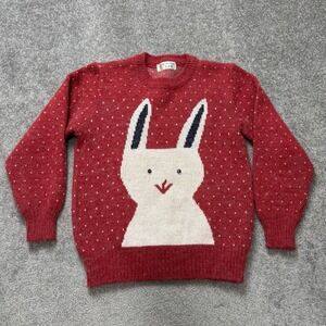 Vintage Bunny Rabbit Girls Youth Red Sweater Knit Size 12 CUTE